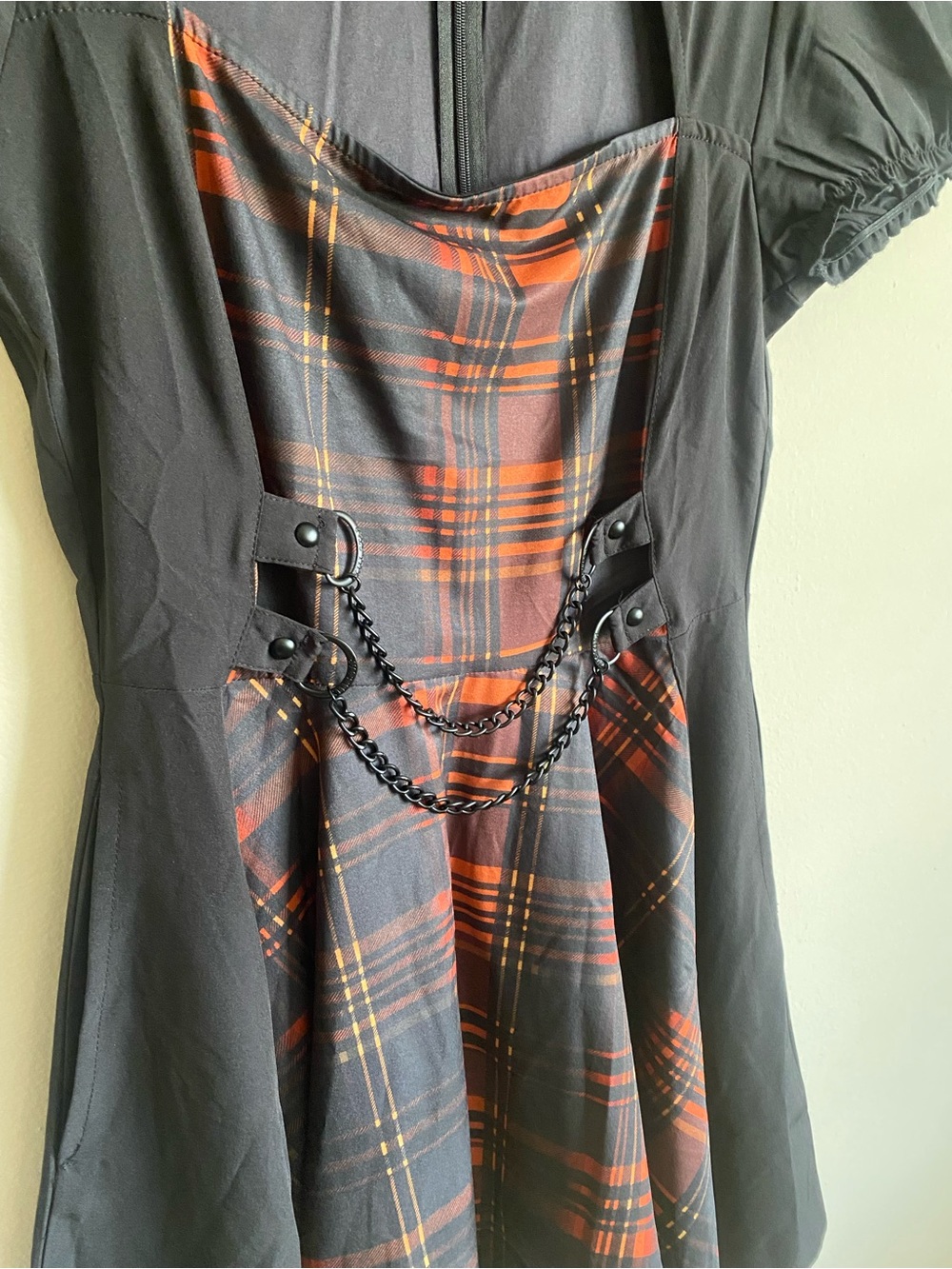 Killstar Amberic Tartan Dress Black Orange Plaid Chain Goth Punk M - Picture 5 of 10